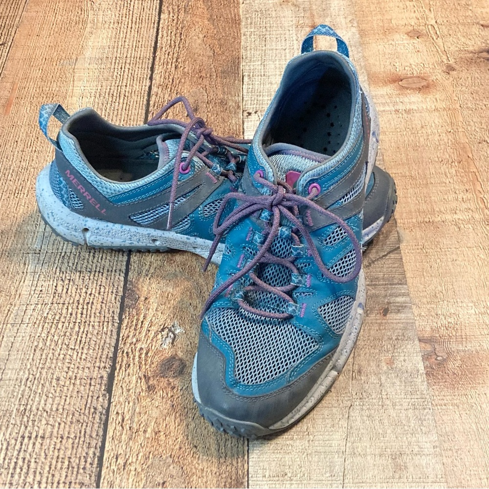 Merrell All Out‎ Blaze Sieve Womens Hiking Shoes Blue Grey J52806 Size 10.5